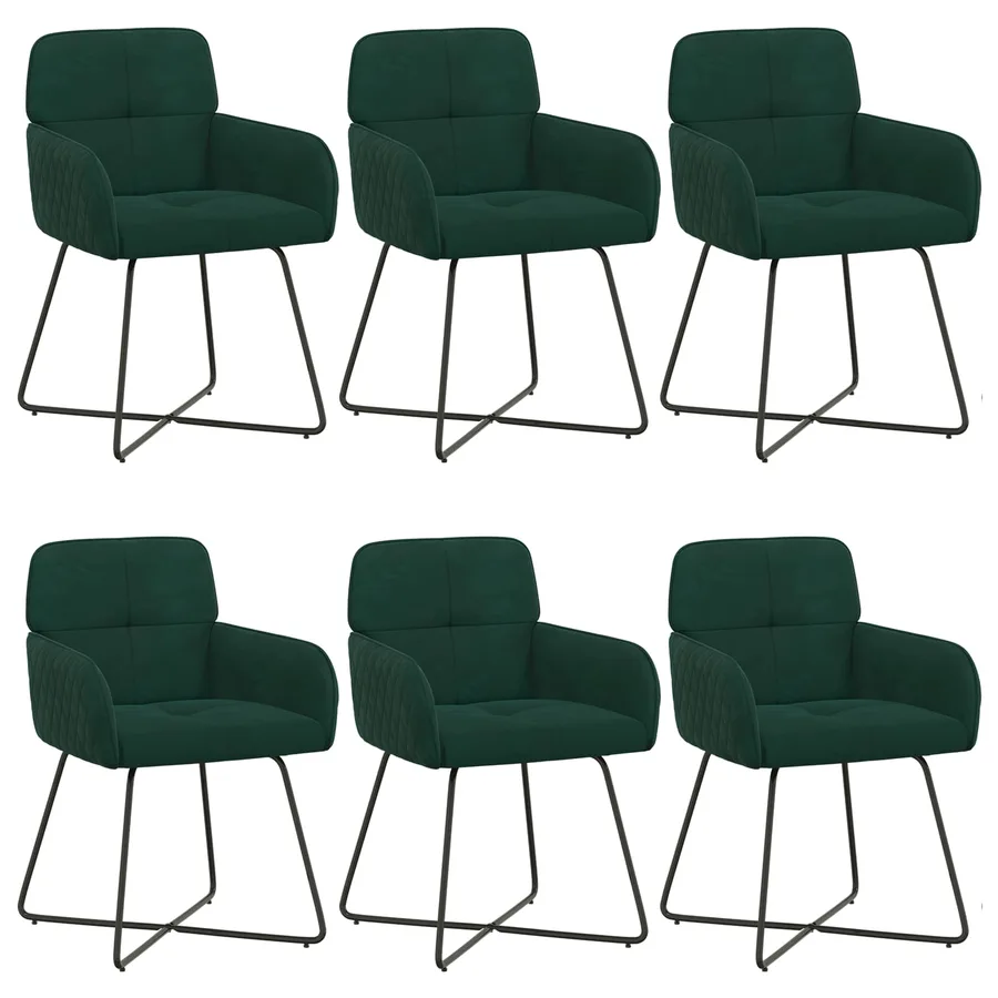 Chaises de salle à manger 6 pcs Velours Vert foncé - 2