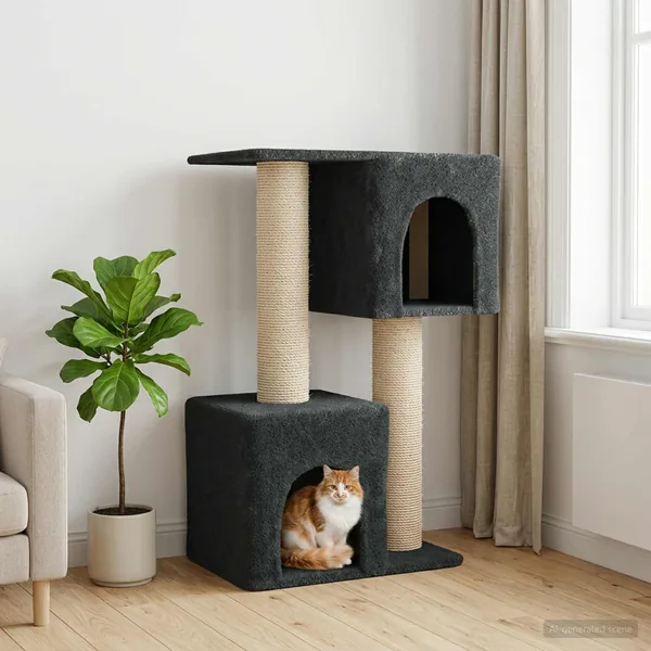 Arbre à chat avec poteaux à griffer en sisal Gris foncé 114 cm
