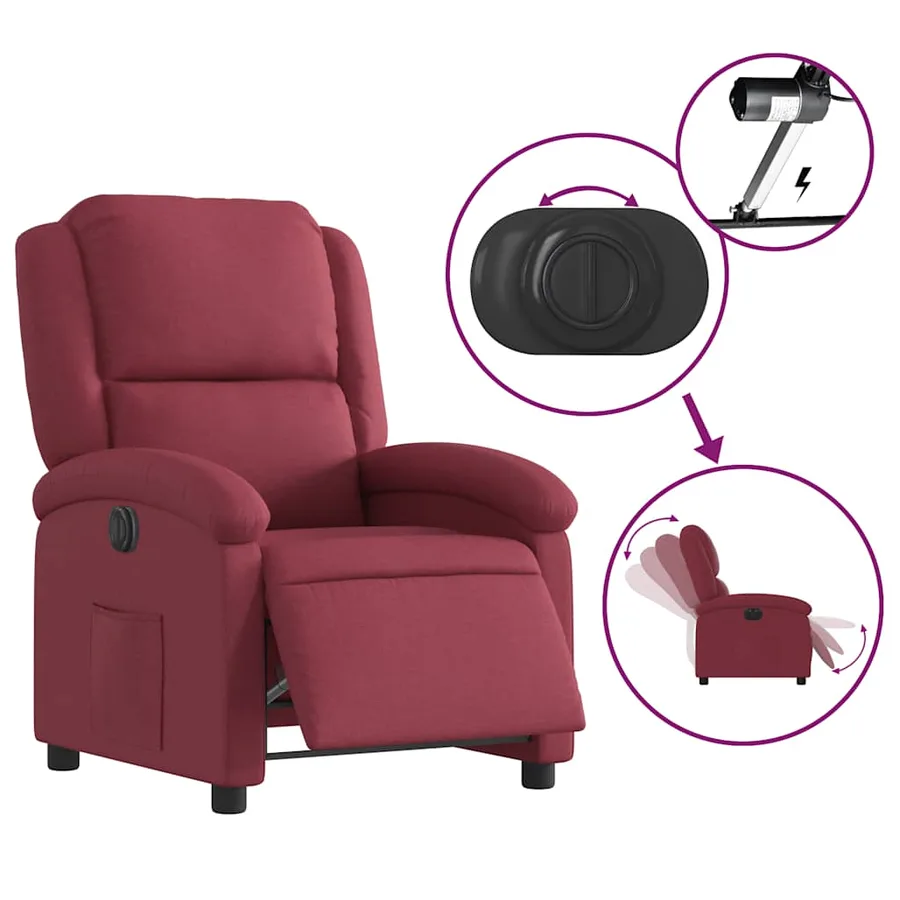 Fauteuil inclinable électrique Rouge bordeaux Tissu - 6