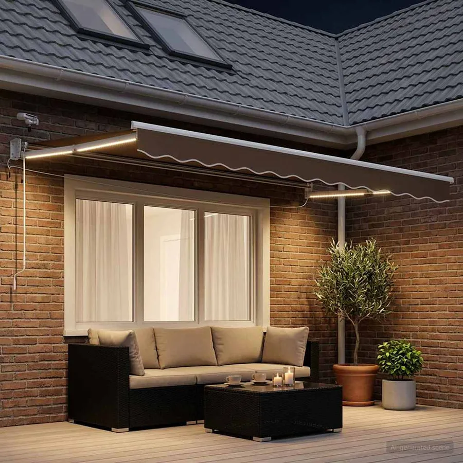 Auvent rétractable électrique Taupe 100% Polyester et Aluminium - 3