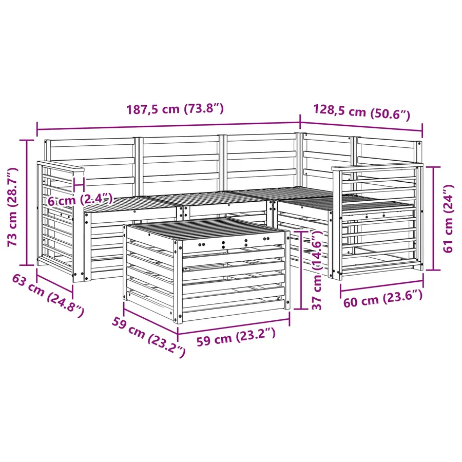Ensemble de canapés d'extérieur 5 pcs Blanc 59 x 59 x 37 cm - 8