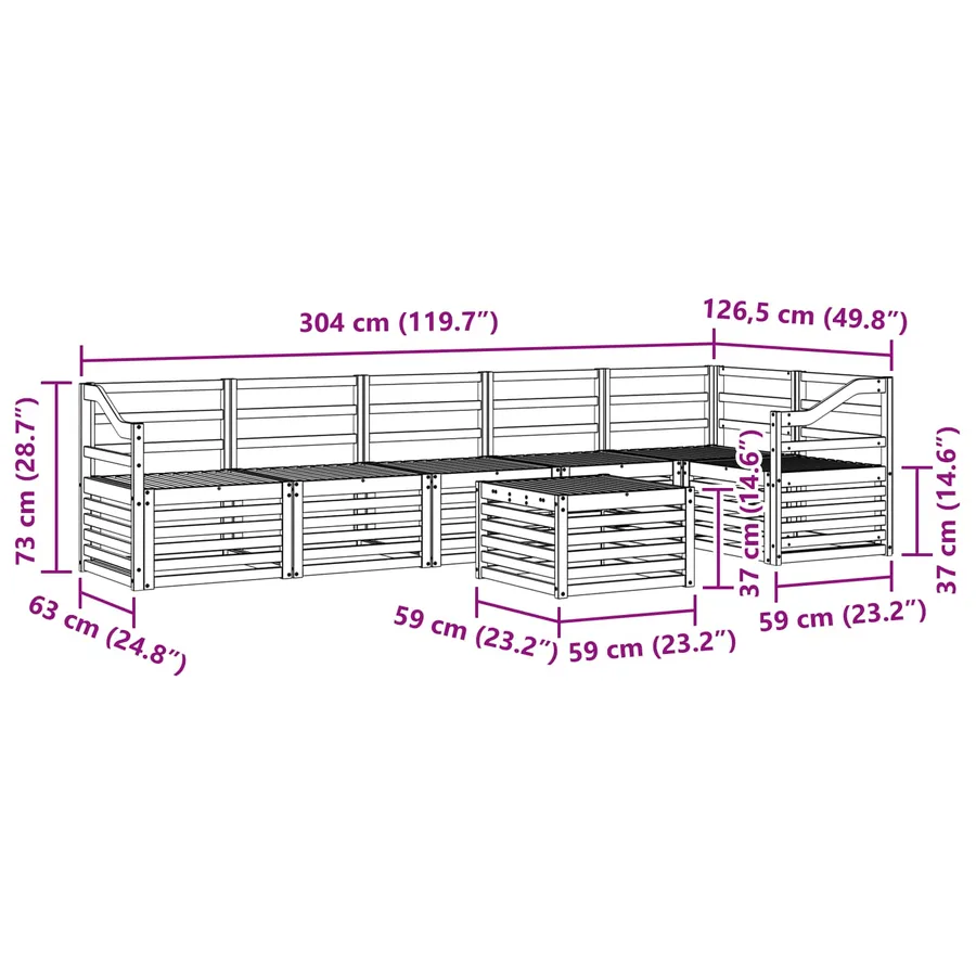 Ensemble de canapés d'extérieur 7 pcs Blanc 59 x 59 x 37 cm - 9