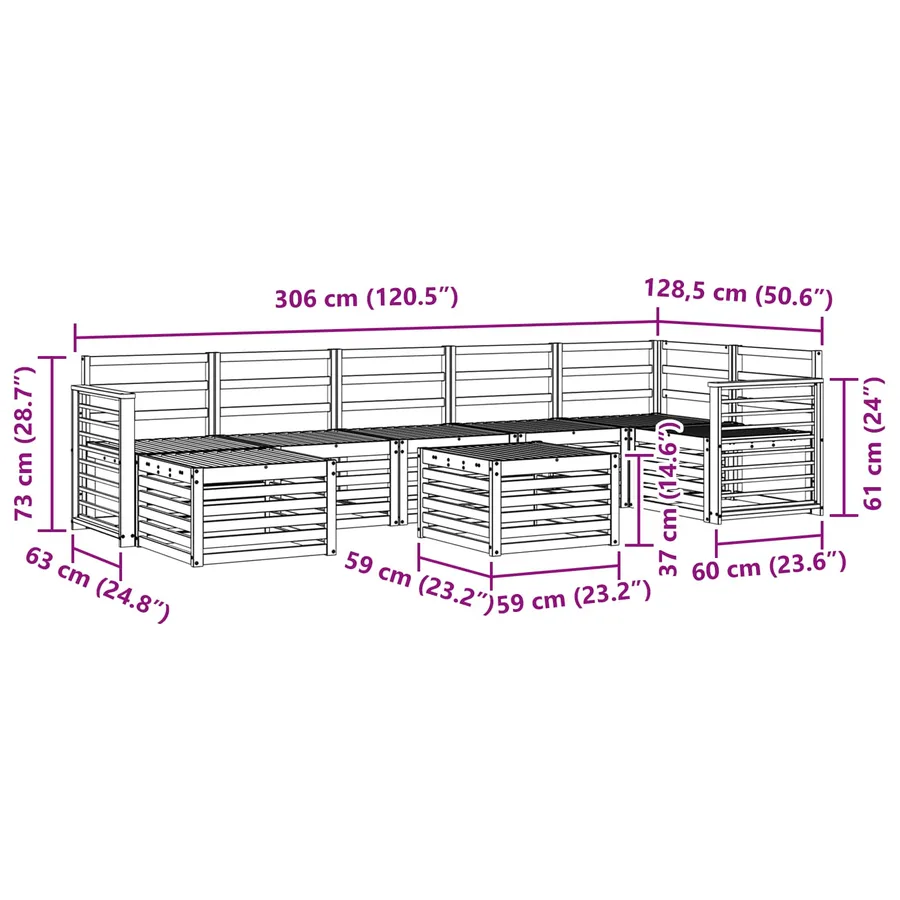 Ensemble de canapés d'extérieur 8 pcs Blanc 59 x 59 x 37 cm - 10
