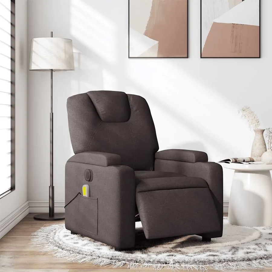 Fauteuil de massage inclinable électrique Marron foncé Tissu - 15