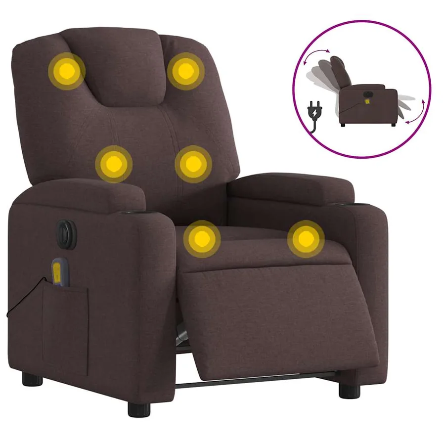 Fauteuil de massage inclinable électrique Marron foncé Tissu - 2