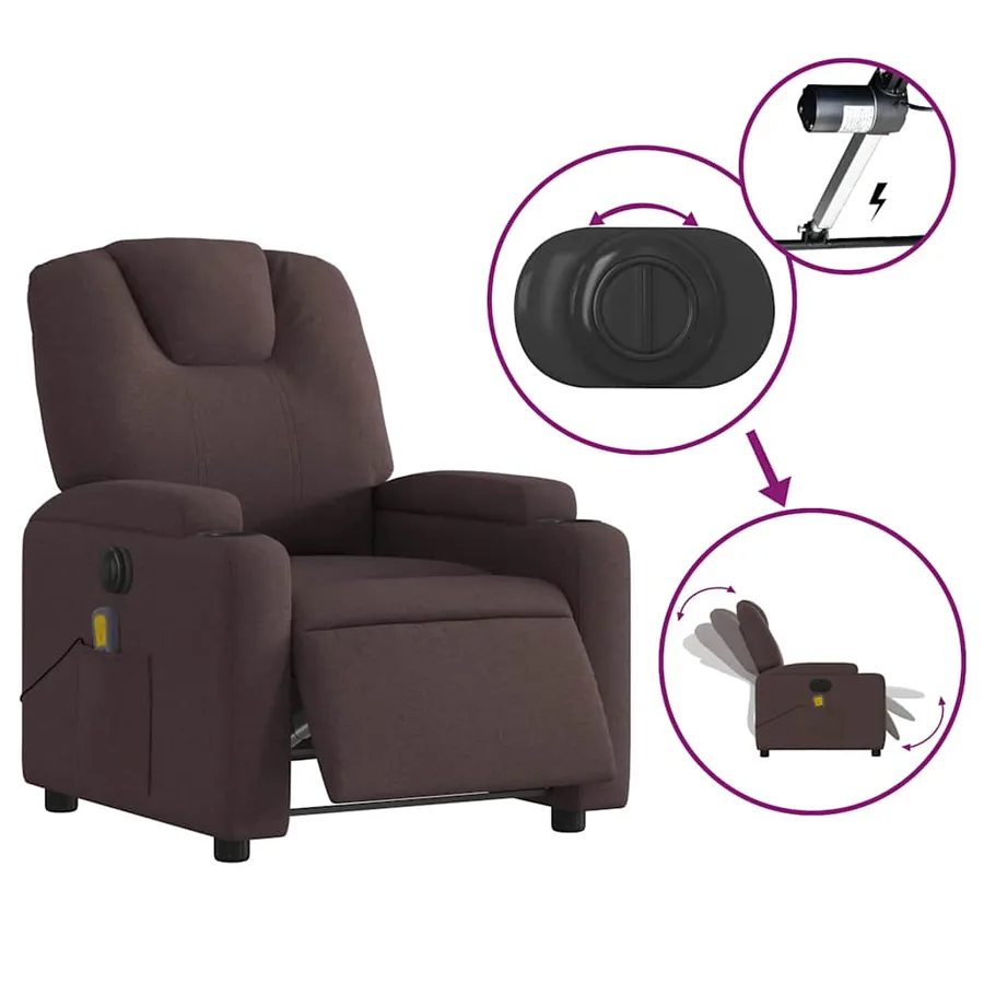 Fauteuil de massage inclinable électrique Marron foncé Tissu - 6