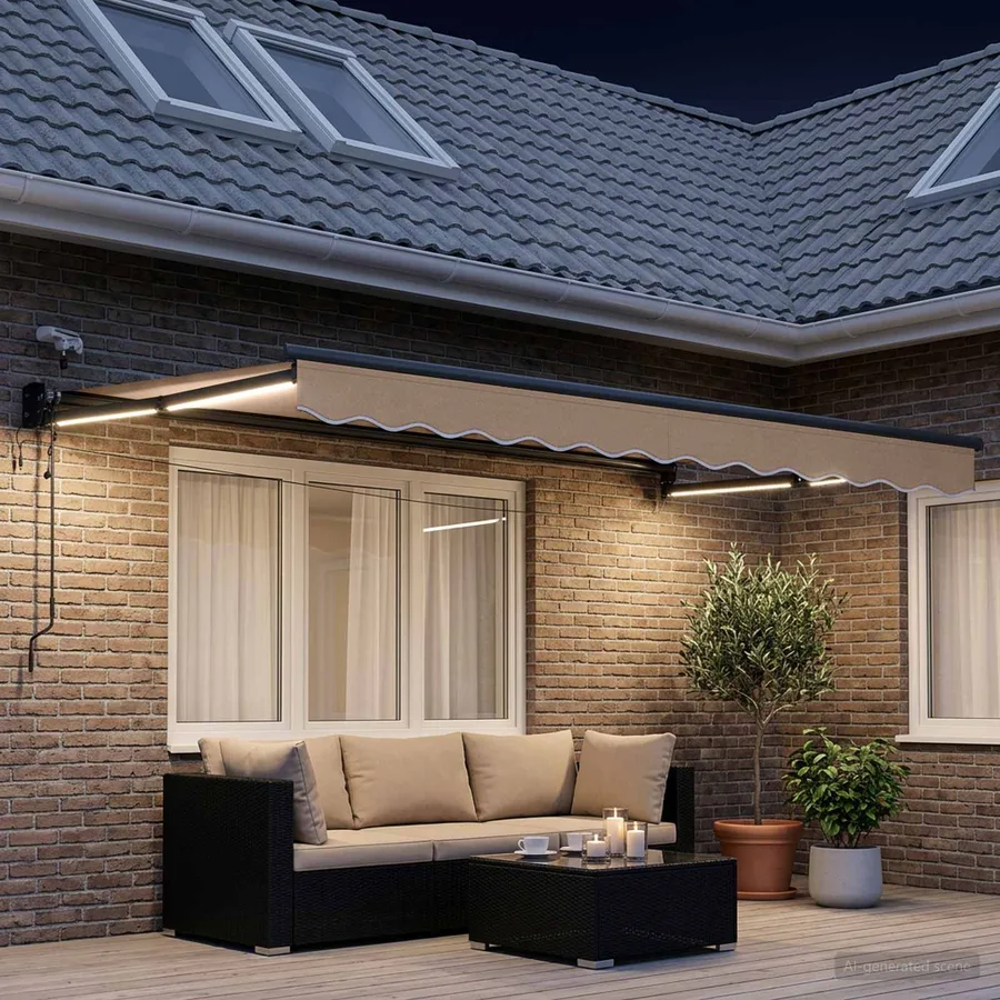 Auvent rétractable électrique Taupe 100% Polyester et Aluminium - 3