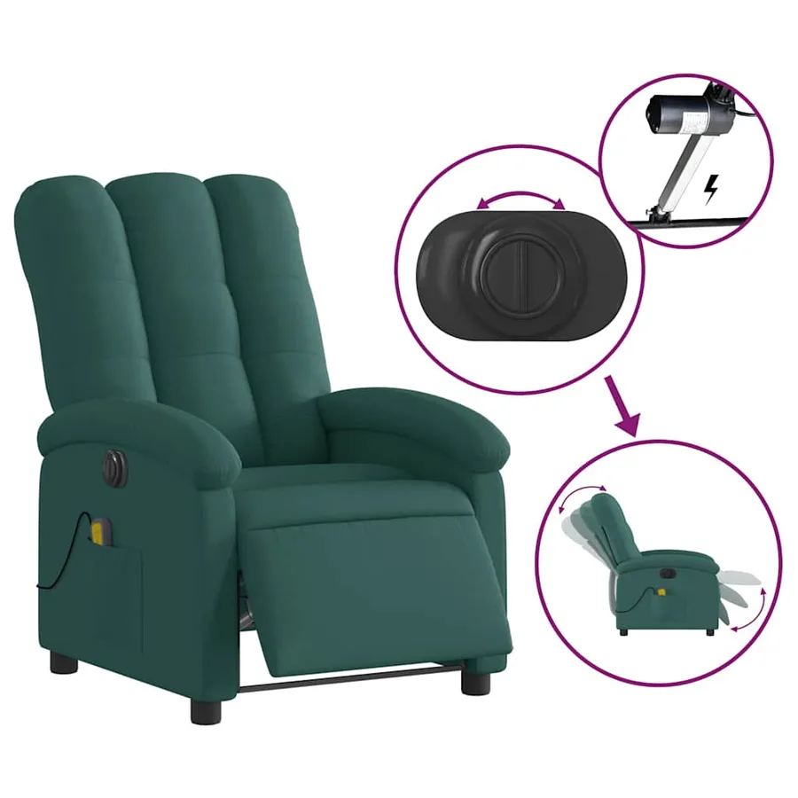 Fauteuil de massage inclinable électrique Vert foncé Tissu - 6