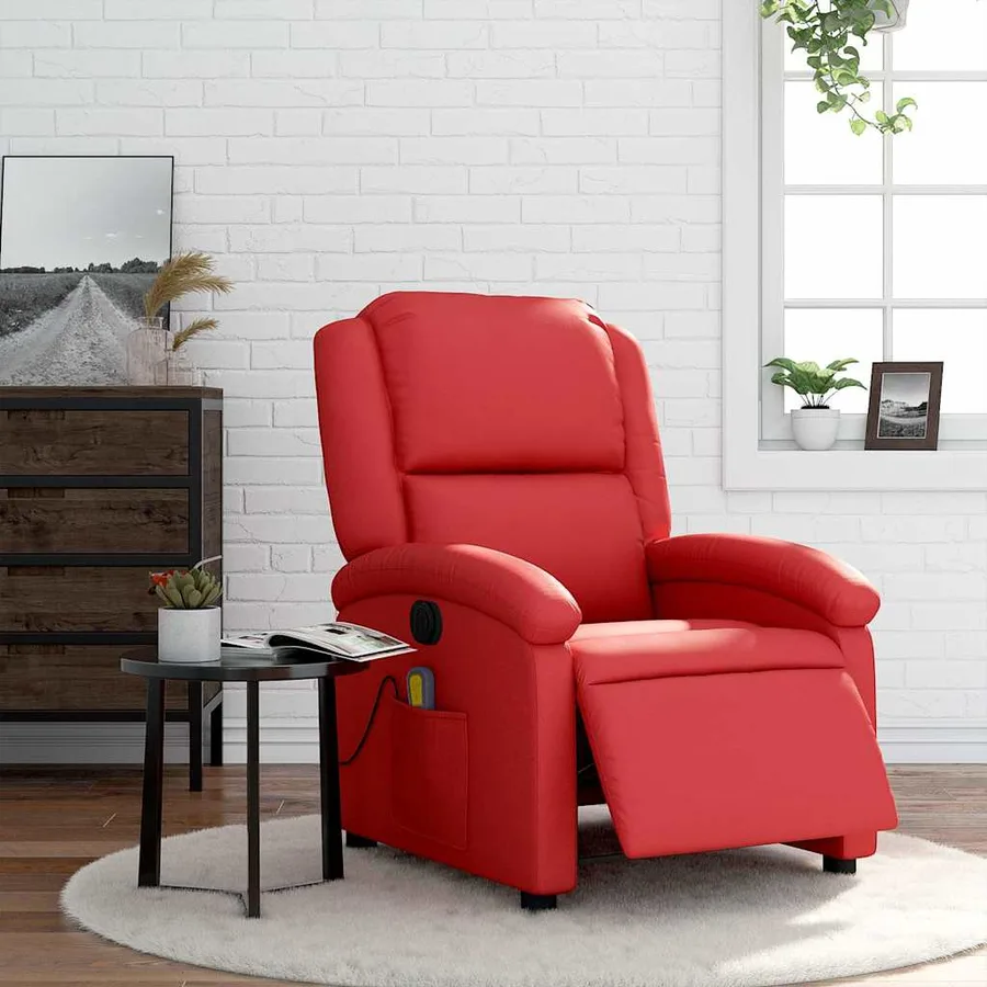 Fauteuil de massage inclinable électrique rouge similicuir - 16