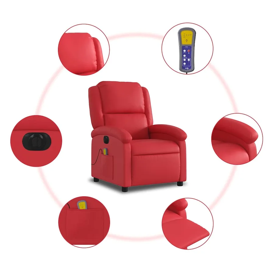 Fauteuil de massage inclinable électrique rouge similicuir - 8