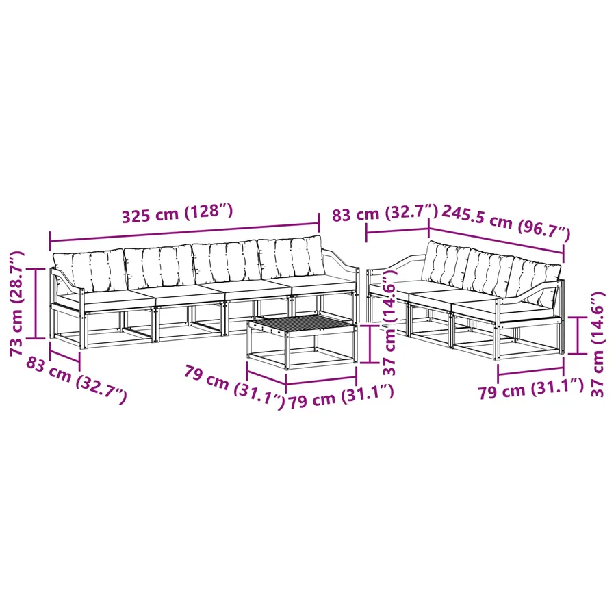 Ensemble de canapés d'extérieur 8 pcs Blanc et noir - 8