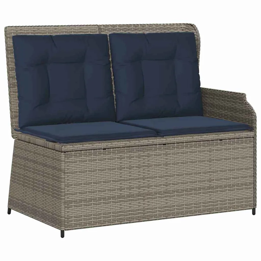 Banc de jardin avec coussin Gris et bleu marine polyrotin - 2