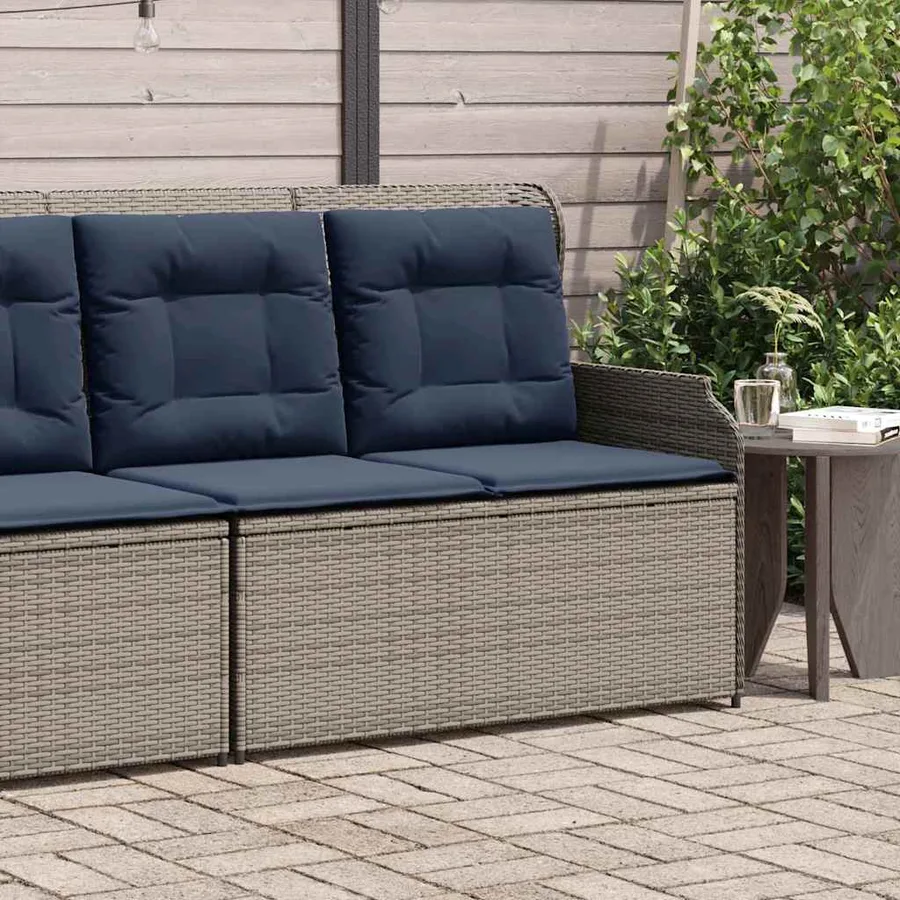 Banc de jardin avec coussin Gris et bleu marine polyrotin - 3