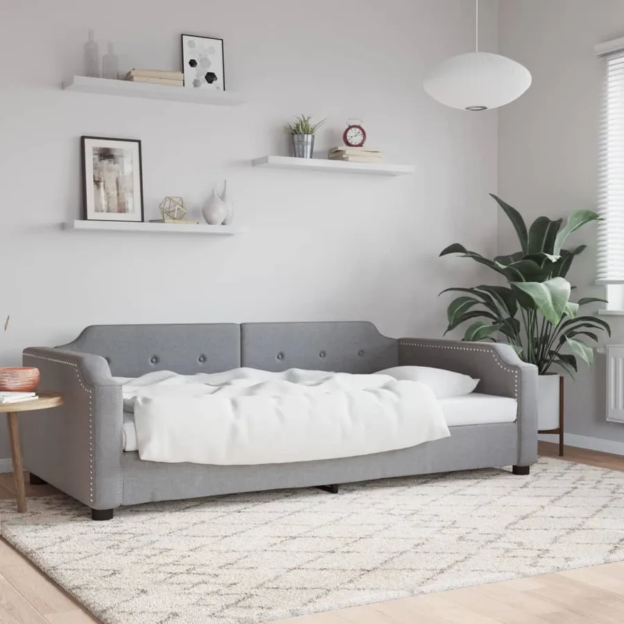 Lit de jour gris clair 100x190 cm tissu