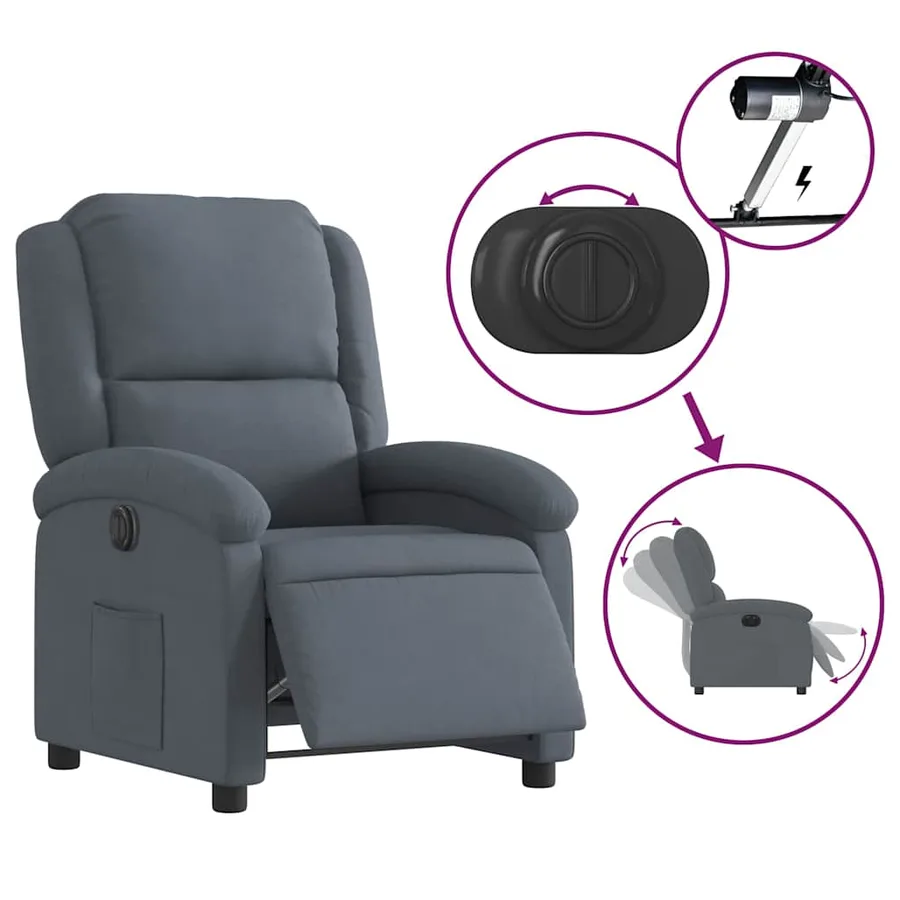 Fauteuil inclinable électrique Gris foncé Velours - 6
