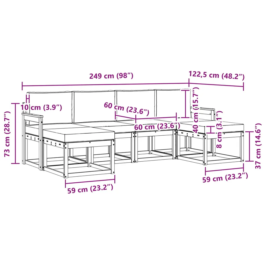 Ensemble de canapés d'extérieur 6 pcs Blanc et gris clair - 6