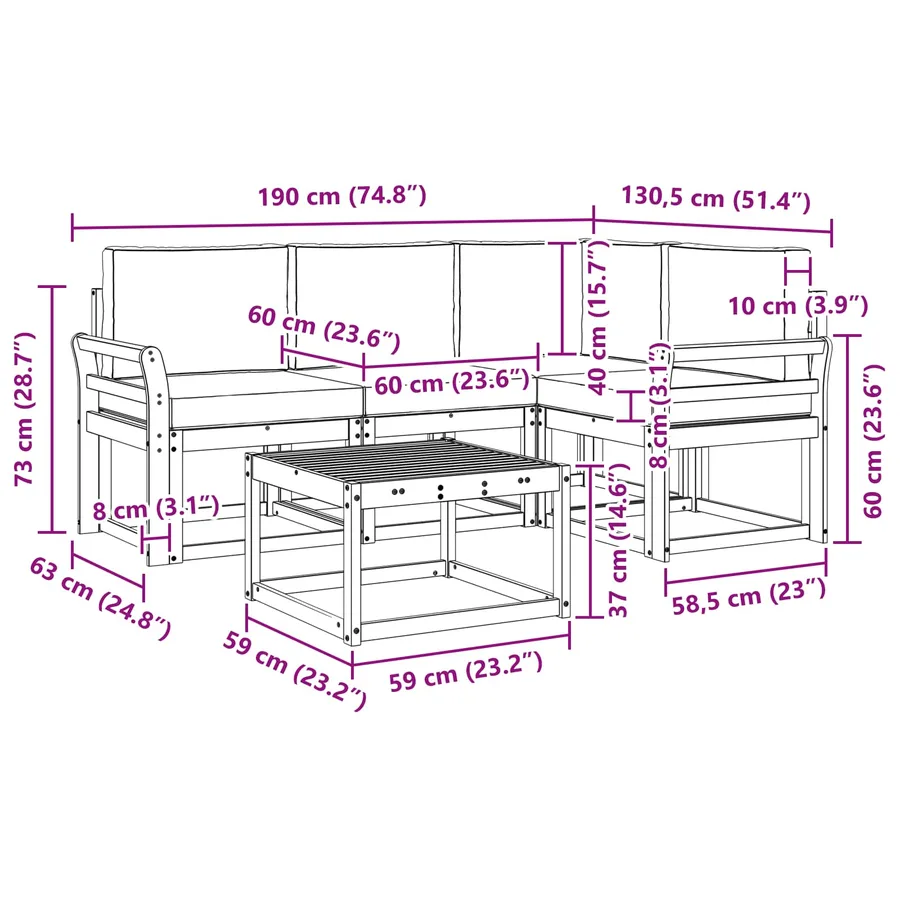 Ensemble de canapés d'extérieur 5 pcs Blanc et gris clair - 7