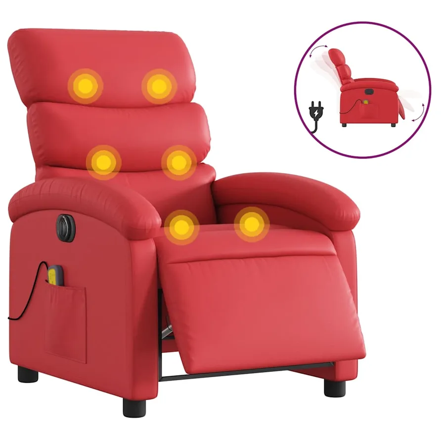 Fauteuil de massage inclinable électrique rouge similicuir - 2