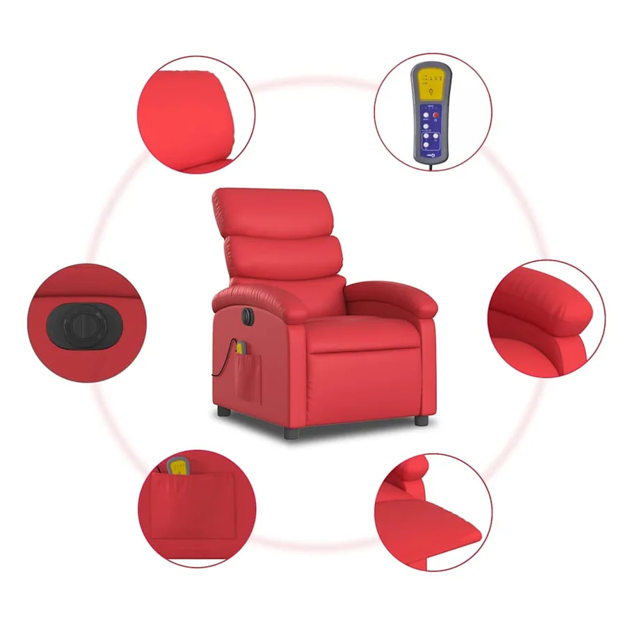 Fauteuil de massage inclinable électrique rouge similicuir - 8