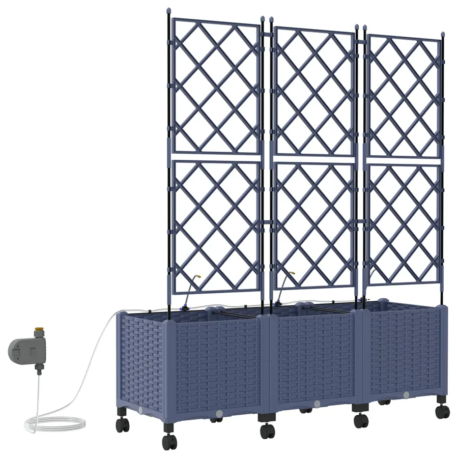 Porte-plante de jardin avec irrigation et roues 3 pc Gris PP - 4