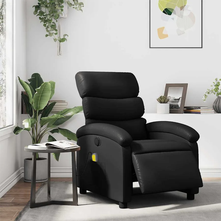 Fauteuil de massage inclinable électrique noir similicuir - 16