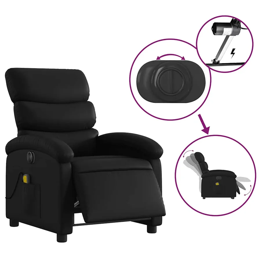 Fauteuil de massage inclinable électrique noir similicuir - 6