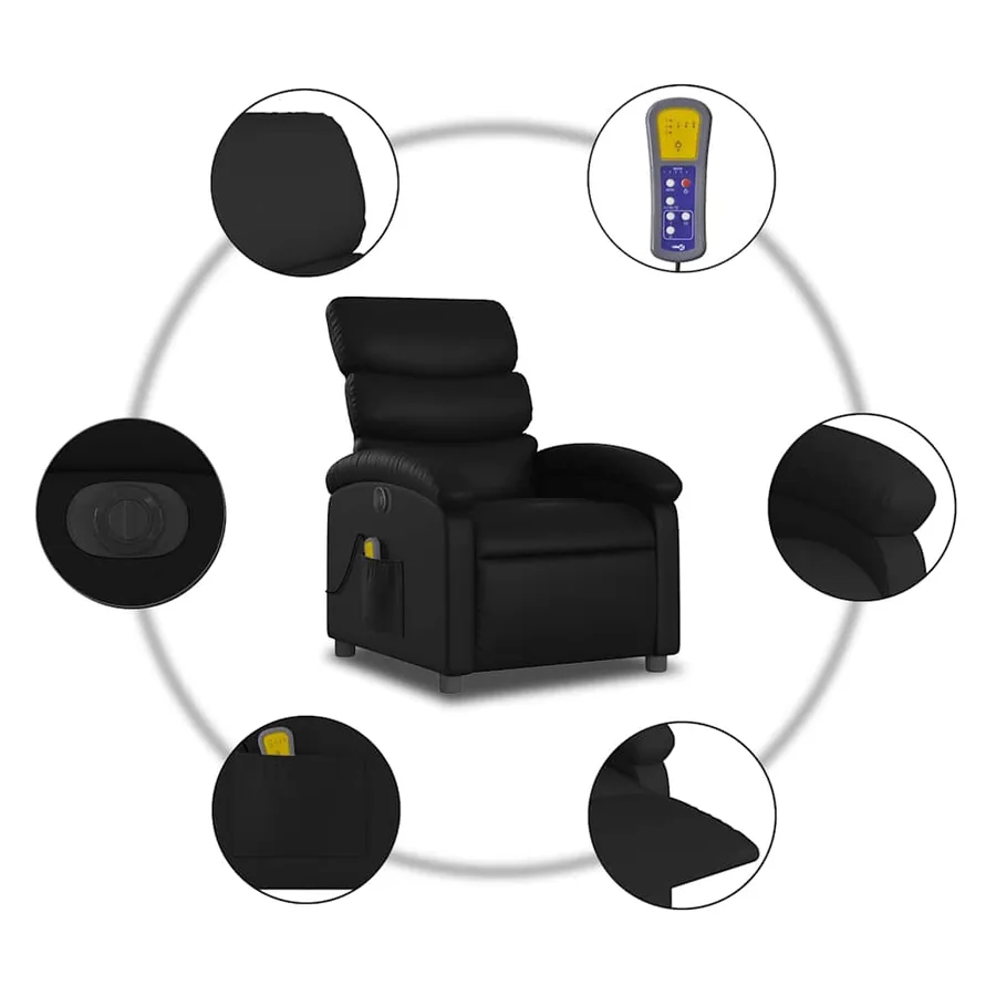 Fauteuil de massage inclinable électrique noir similicuir - 8