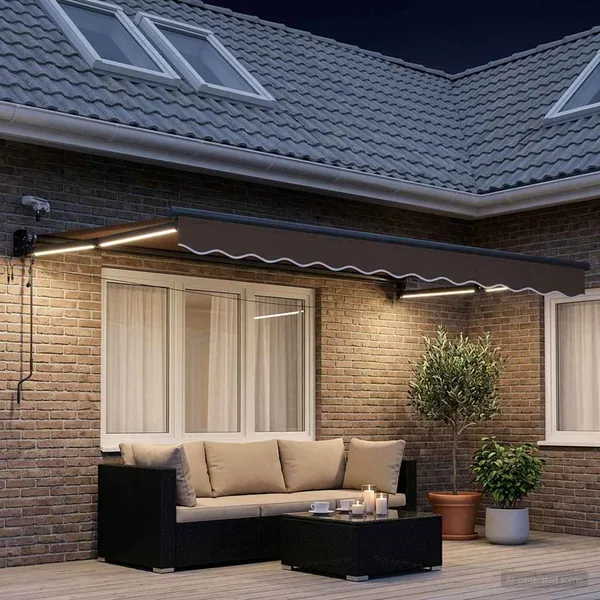 Auvent rétractable électrique Taupe 100% Polyester et Aluminium