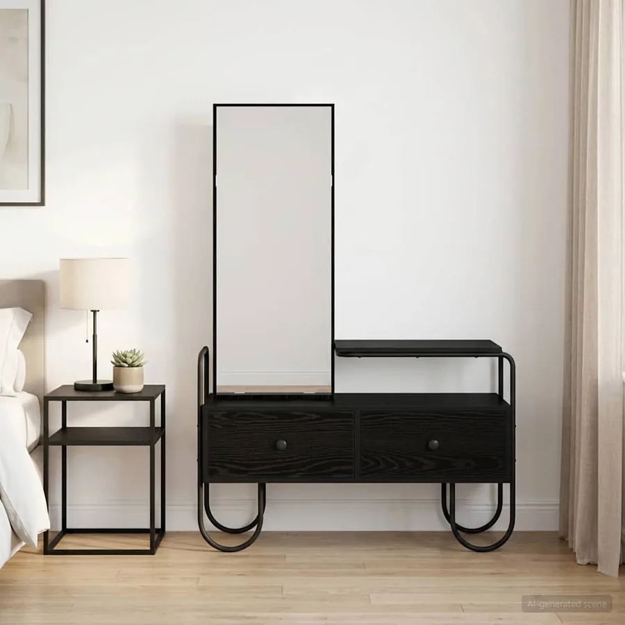 Table de Toilette avec tiroir Chêne noir Bois d'ingénierie