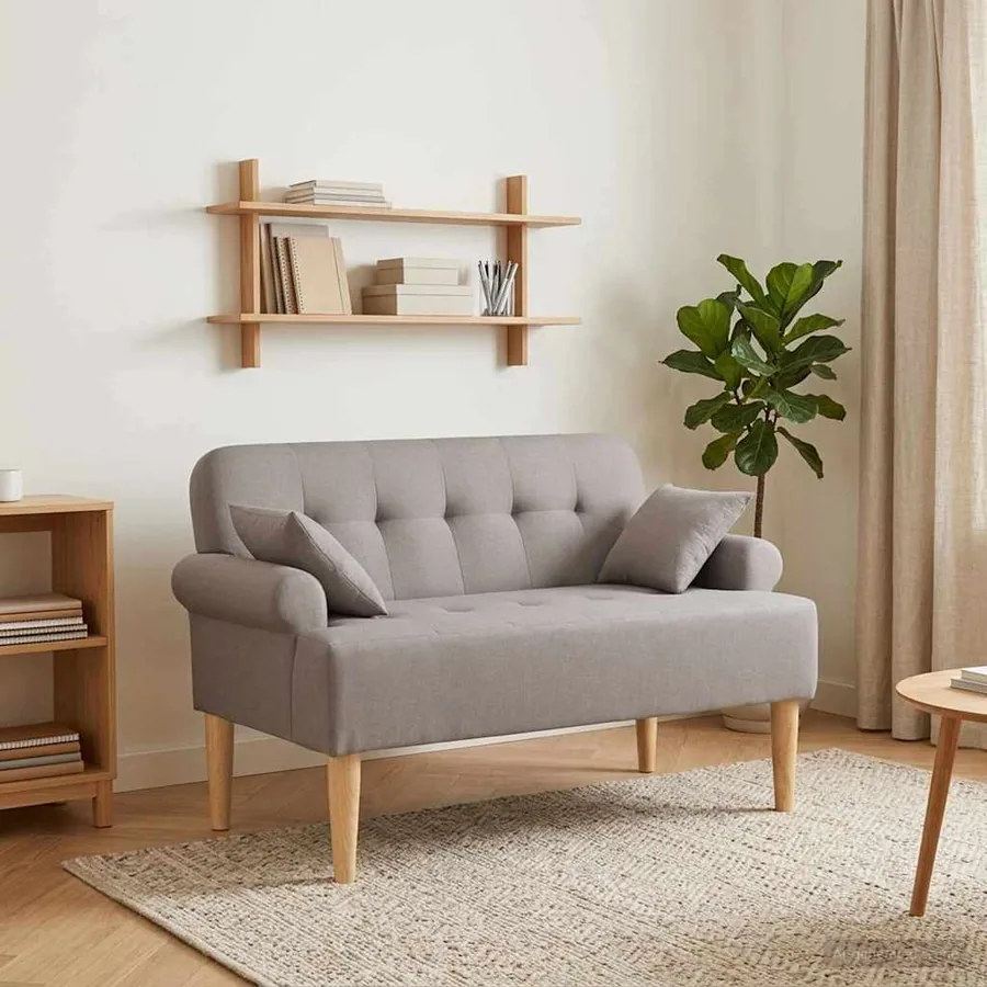 Canapé love seat avec capitonnage en boutons Taupe Tissu