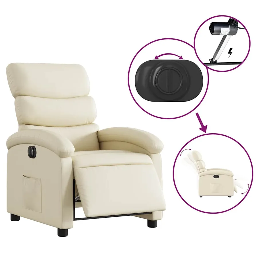 Fauteuil inclinable électrique Crème Similicuir - 6