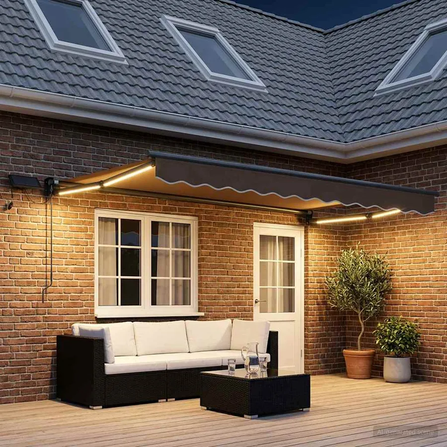 Store rétractable manuel avec LEDs Taupe