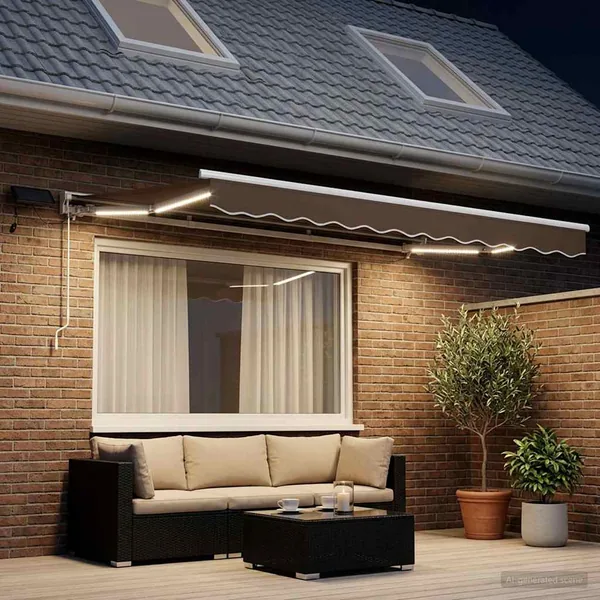 Cadre de store manuel avec LEDs Taupe 2,5 x 2 m
