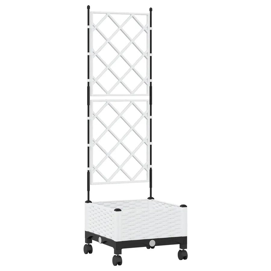 Bac de jardin avec treillis et roues Blanc 40 x 40 x 131,5 cm - 2
