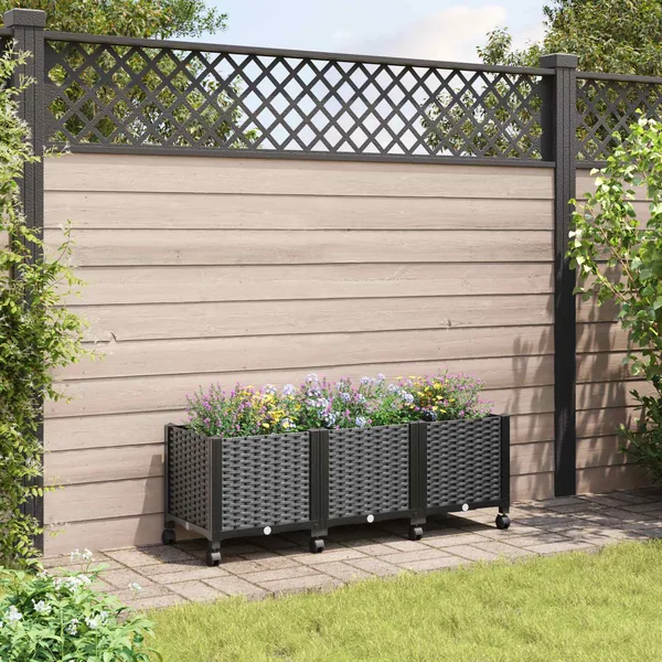 Jardinière avec Roues Noir 120 x 40 x 44 cm PP