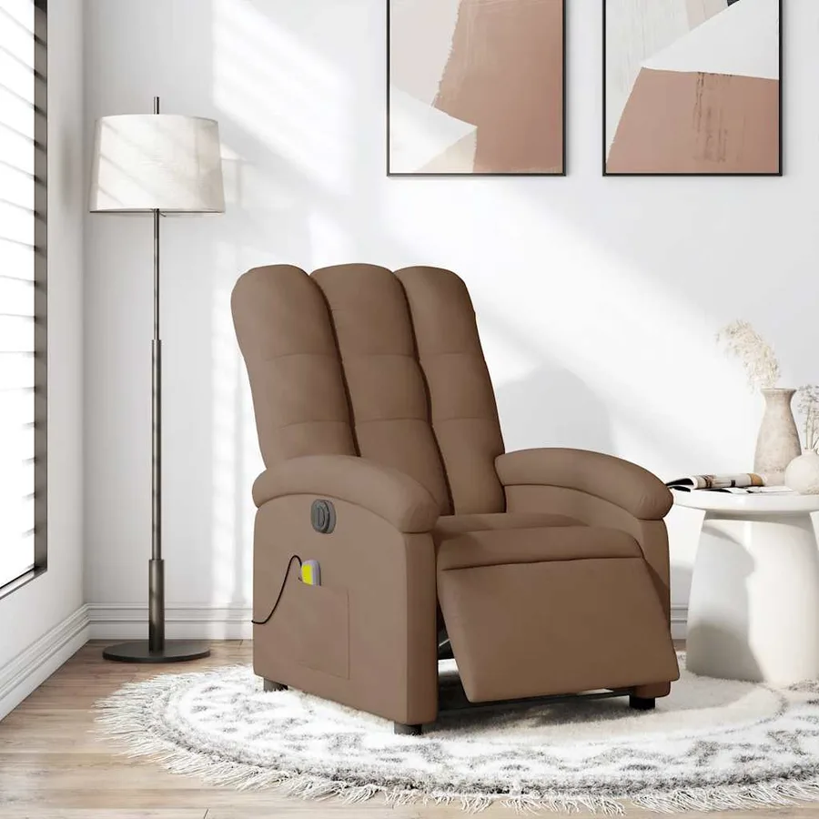 Fauteuil inclinable de massage électrique marron tissu - 16