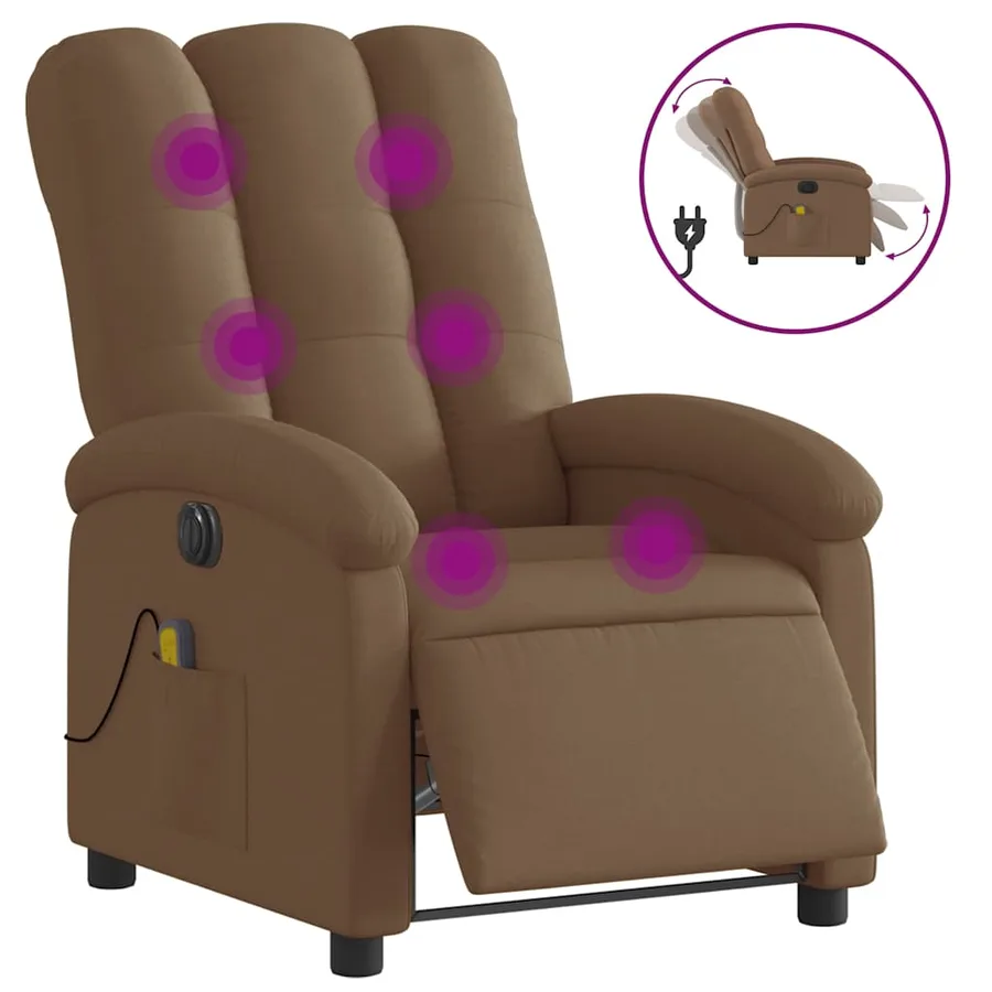 Fauteuil inclinable de massage électrique marron tissu - 2