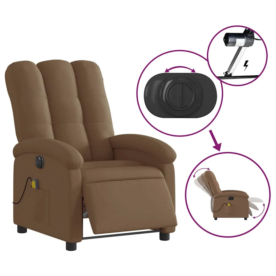 Fauteuil inclinable de massage électrique marron tissu - 6