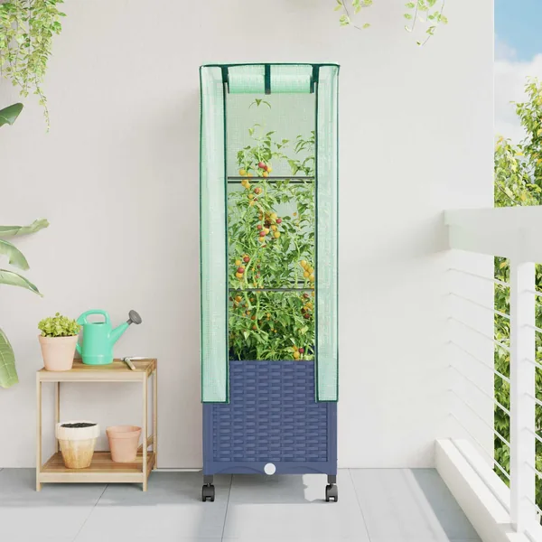 Jardinière de jardin avec couverture de serre et roues PP