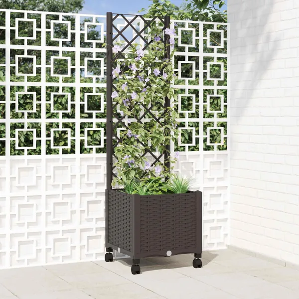 Bac de jardin avec treillis et roues Marron 40 x 40 x 146 cm PP