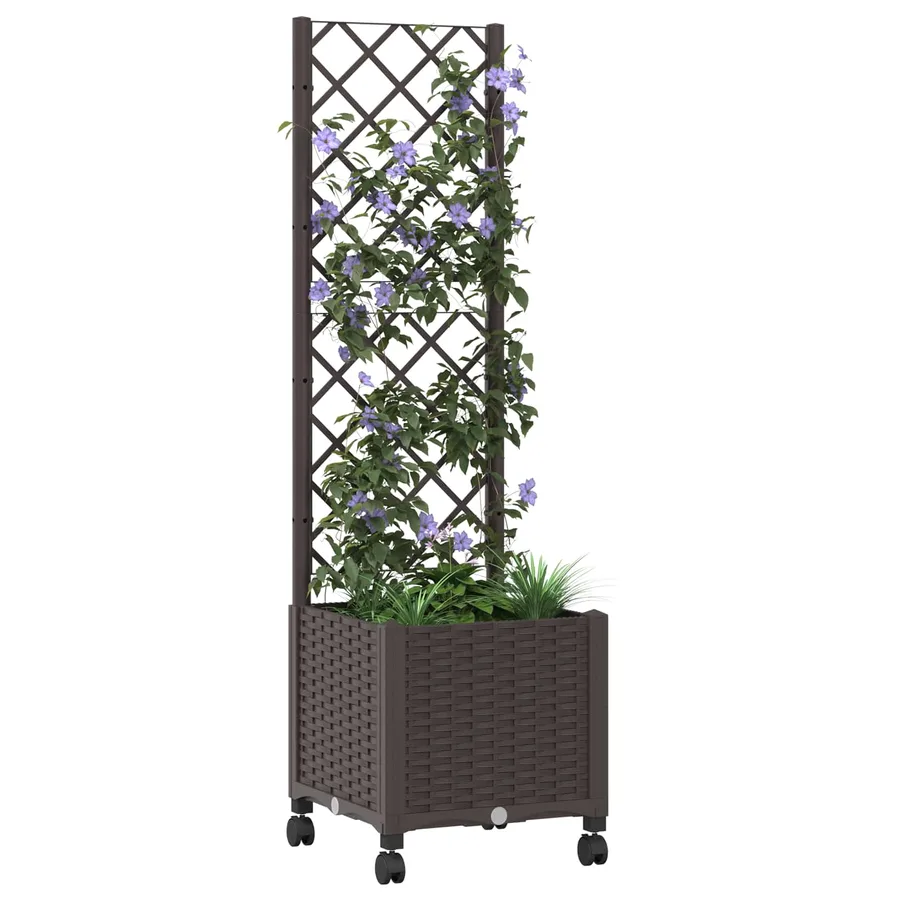 Bac de jardin avec treillis et roues Marron 40 x 40 x 146 cm PP - 3