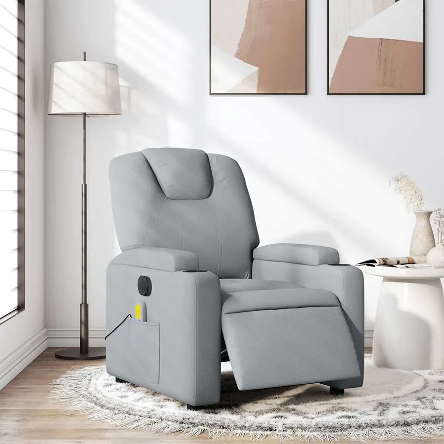 Fauteuil de massage inclinable électrique gris clair tissu - 16