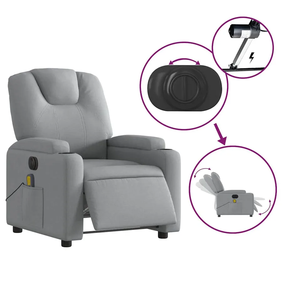 Fauteuil de massage inclinable électrique gris clair tissu - 6