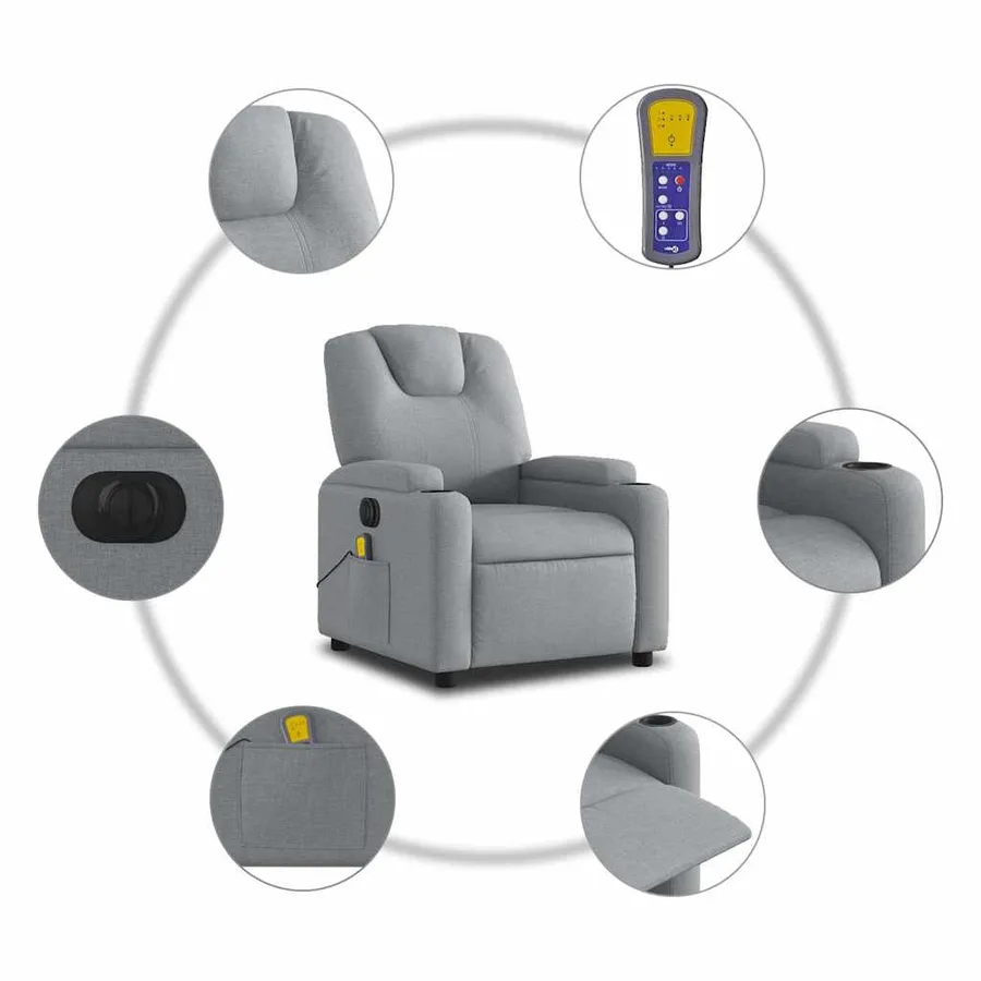 Fauteuil de massage inclinable électrique gris clair tissu - 8