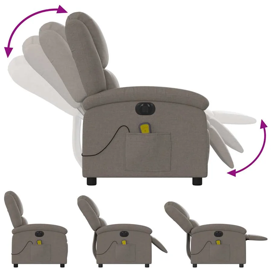 Fauteuil de massage inclinable électrique Taupe Tissu - 7