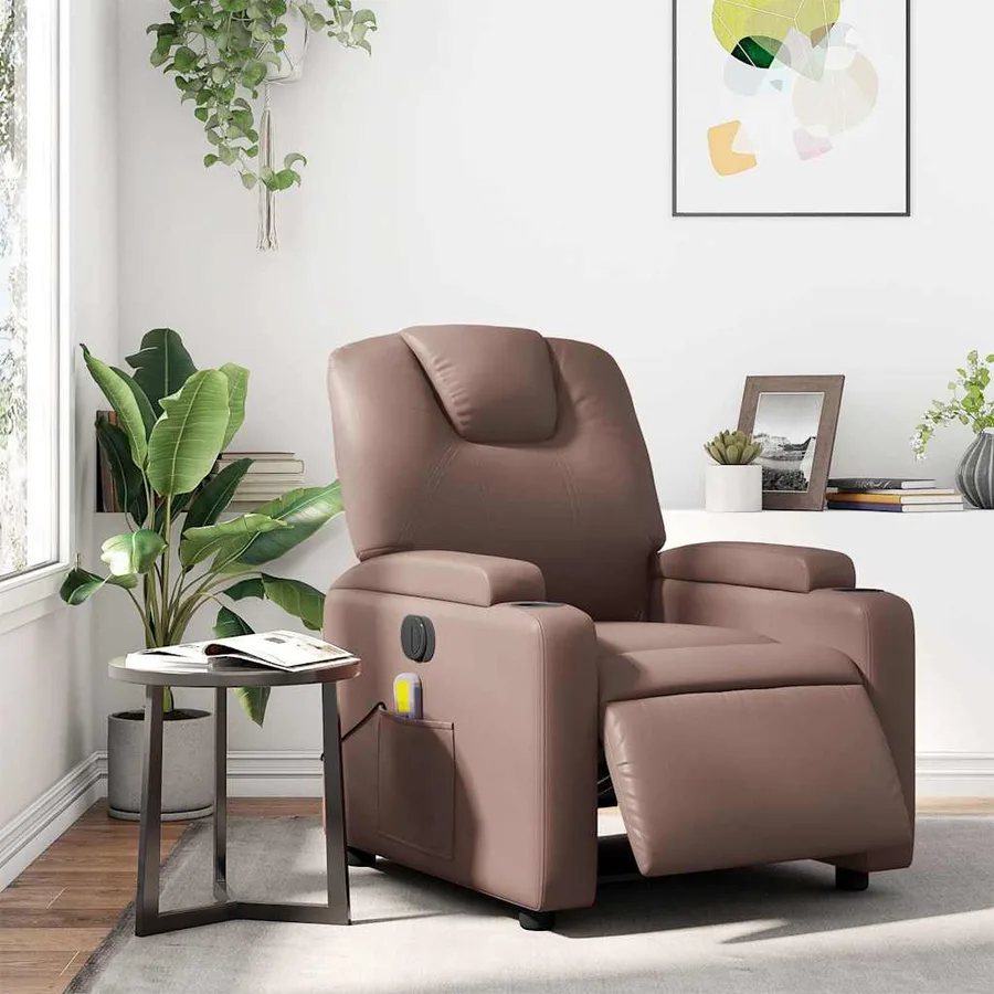 Fauteuil de massage inclinable électrique marron similicuir - 15