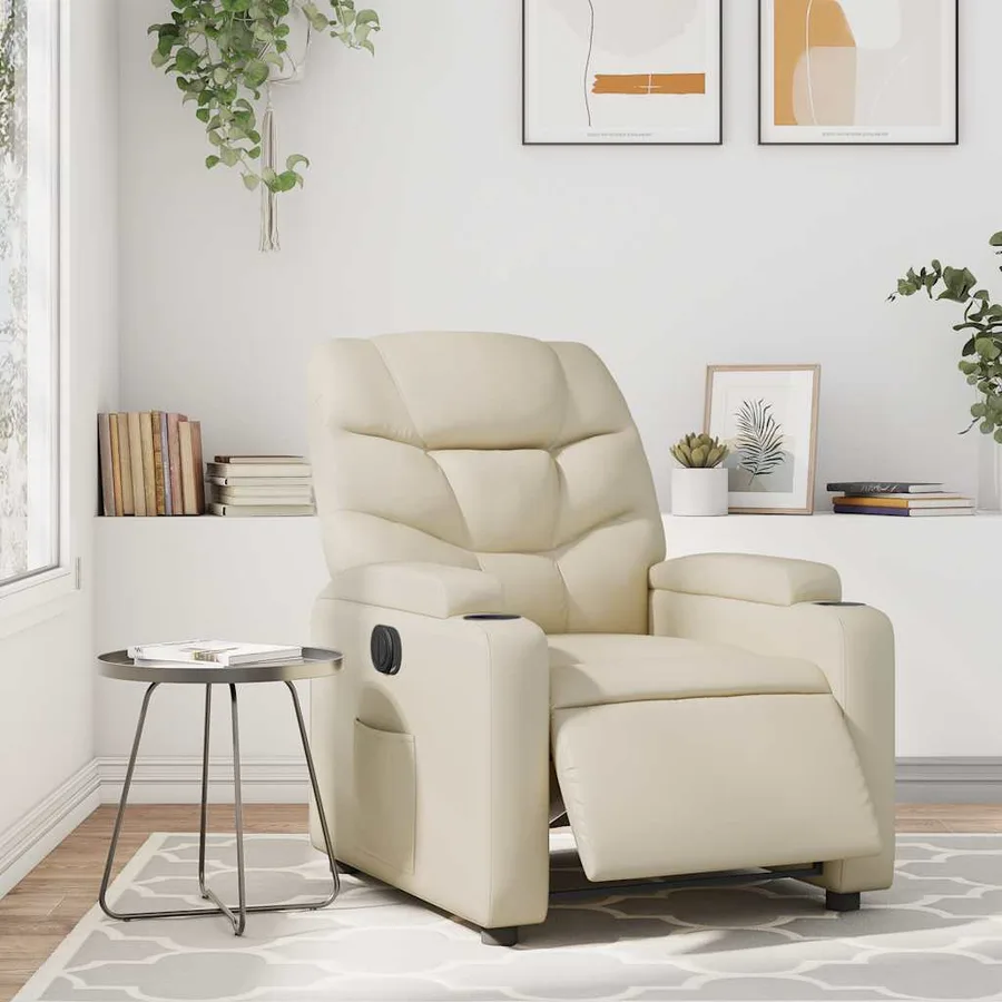 Fauteuil inclinable électrique Crème Similicuir - 16