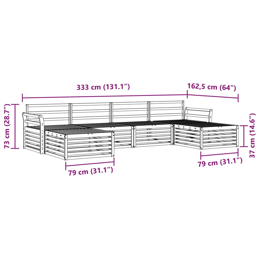 Ensemble de canapés d'extérieur 6 pc Blanc Bois d'Acacia Massif - 7