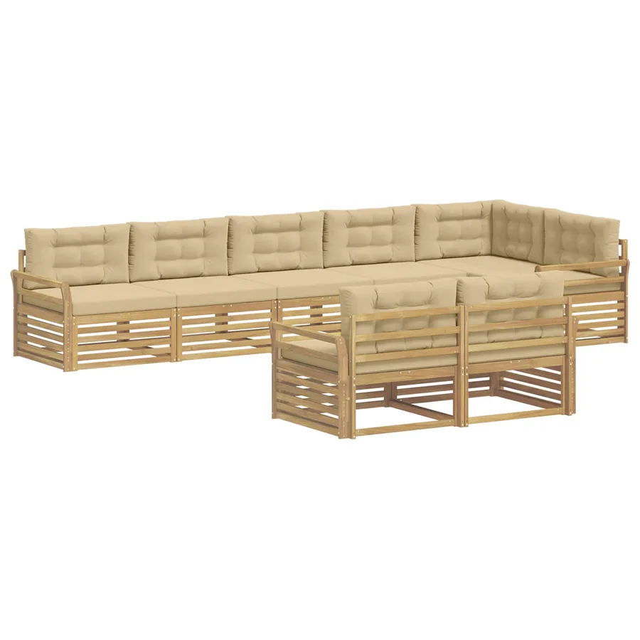 Ensemble de canapés d'extérieur 8 pc Blanc et Beige Polyester - 2