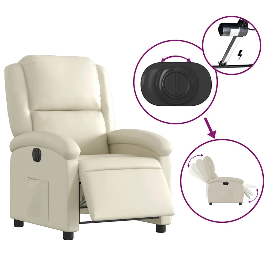 Fauteuil inclinable électrique Crème Similicuir - 6